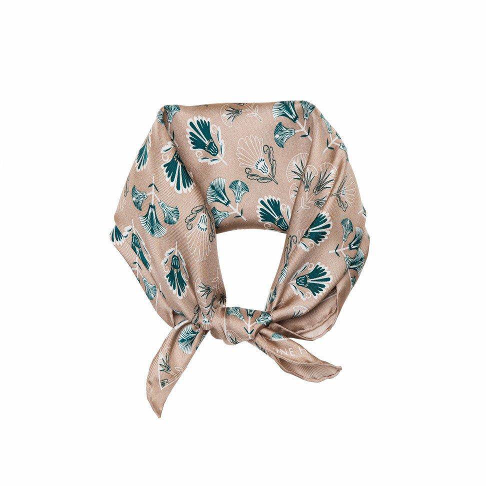 Deco Florals Silk Scarf - Beige & Green - Hermine Hold