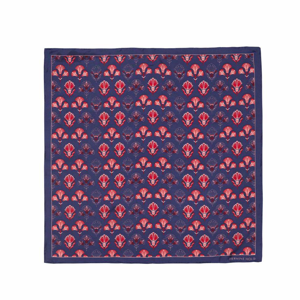 Deco Florals Silk Scarf - Navy & Pink - Hermine Hold