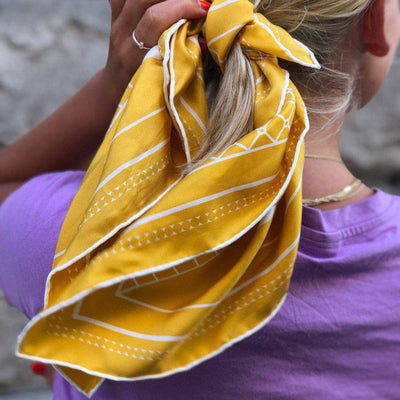 Hermine Split Silk Scarf - Mustard & White - Hermine Hold