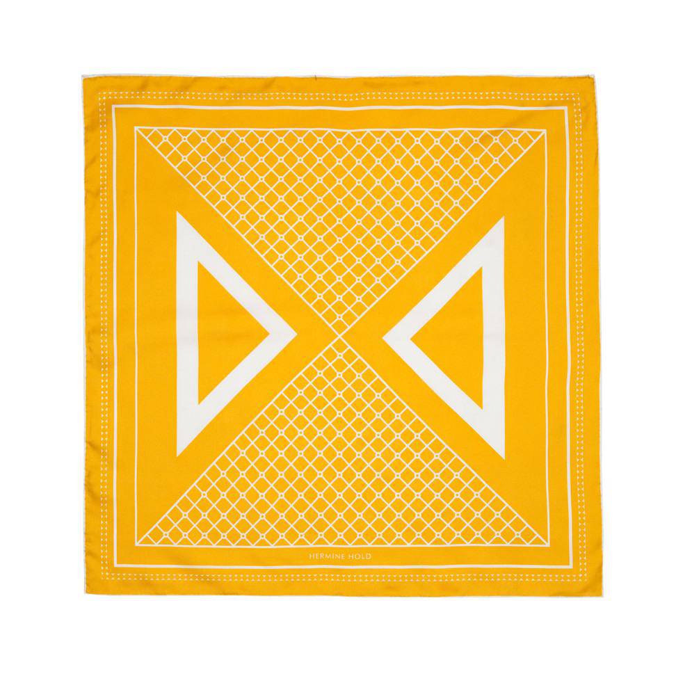 Hermine Split Silk Scarf - Mustard & White - Hermine Hold