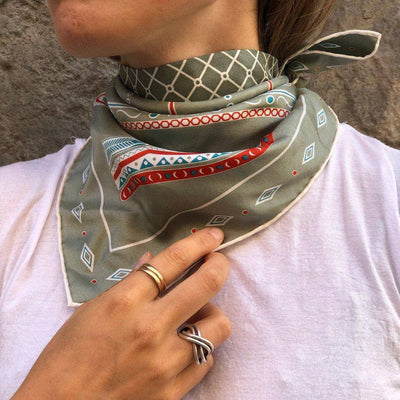 Nefertiti Silk Scarf - Khaki - Hermine Hold