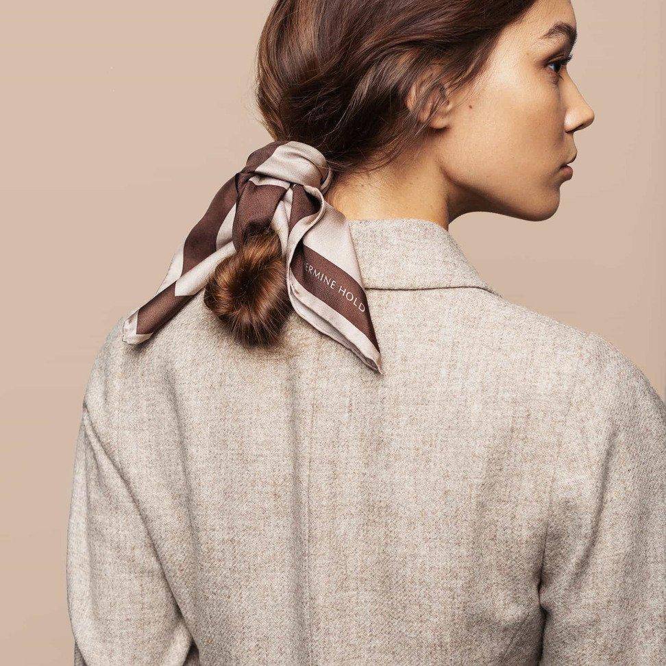 Signature Silk Scarf - Brown & Beige - Hermine Hold