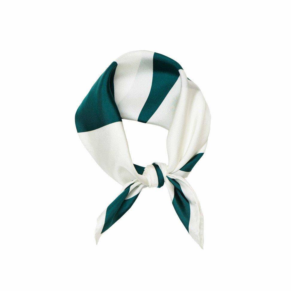 Signature Silk Scarf - Green & White - Hermine Hold