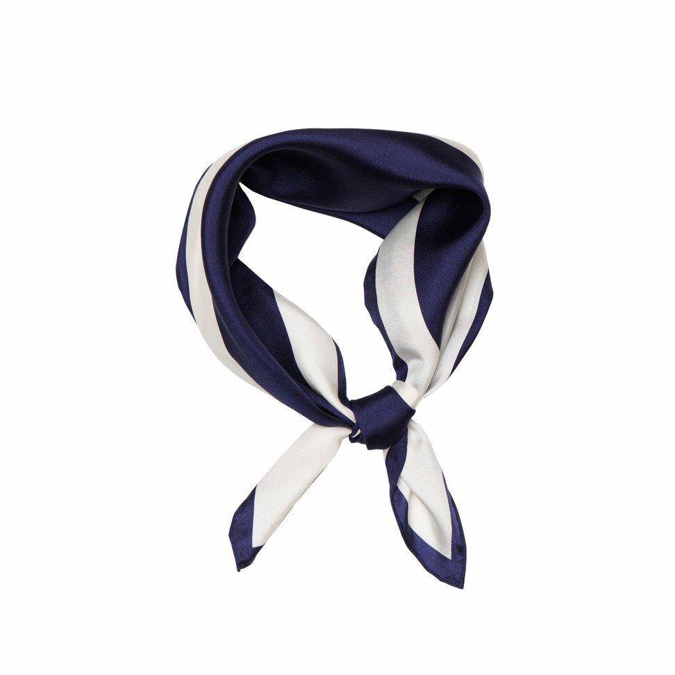 Signature Silk Scarf - White & Blue - Hermine Hold